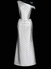 SHEIN ICON Satin Polka Dot Print One-Shoulder Top And Low Waist Skirt Set - Black and White - View 16