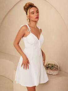 Glamine Elegant Solid Color Backless Tie-Strap Summer Dress