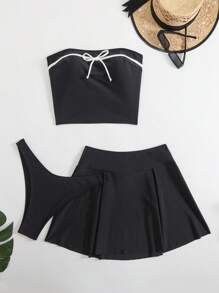 SHEIN Swim 3 Stücke Damen Romantischer Urlaubsstil Badeanzug Set