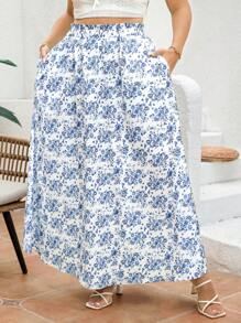 SHEIN Clasi Plus Size Women's Summer Blue Ditsy Floral Pattern Skirt With Pockets Summer Skirts Ditsy Floral Skirt Blue Skirts Blue And White Skirts Flowy Skirts Long Skirts Falda Women's Skirts Skirts For Women Party Skirts Elegant Long Skirts For Women Summer Skirts Plus Size Light Blue Skirts Beach Skirts Skirts Plus Size Women Skirts Elegant Skirts