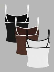 SHEIN EZwear 3pcs Versatile Plain Color Camisole Tops, Fitted Women Round Neck Sleeveless Tank Tops, Suitable For Summer - Multicolor - View 2