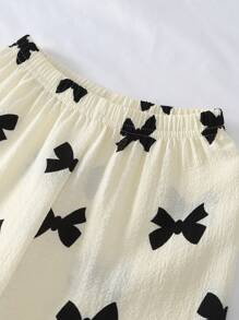 Girls Apricot Butterfly Ruffle Print Button-Up Short Sleeve Pajama Set - Multicolor - View 3