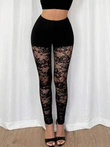 Calvaya Nuevos leggings de mujer de diseño moderno de 2 en 1 con parches de encaje