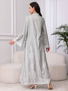 Al Najma 女士阿拉伯风格V领长袖简约时尚连衣裙，端庄，长袍 - 綠色 - 查看 5