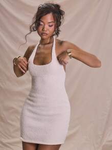 MUSERA Vestido de punto con cuello halter ajustado y minifalda, vestimenta de verano, vacaciones, playa, Ibiza, festival, de suave textura