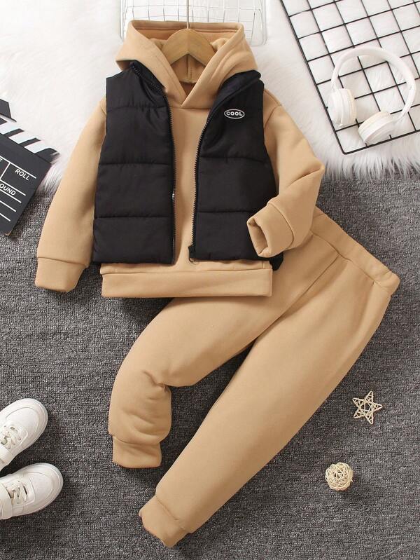 SHEIN Conjunto de moletom e calças com capuz, cor sólida, casual, para meninos, outono/inverno