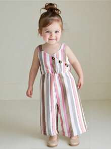 Mädchen Sommer legere ärmelloser gestreifter bedruckter Jumpsuit - Verschiedenfarbig - Übersicht 1