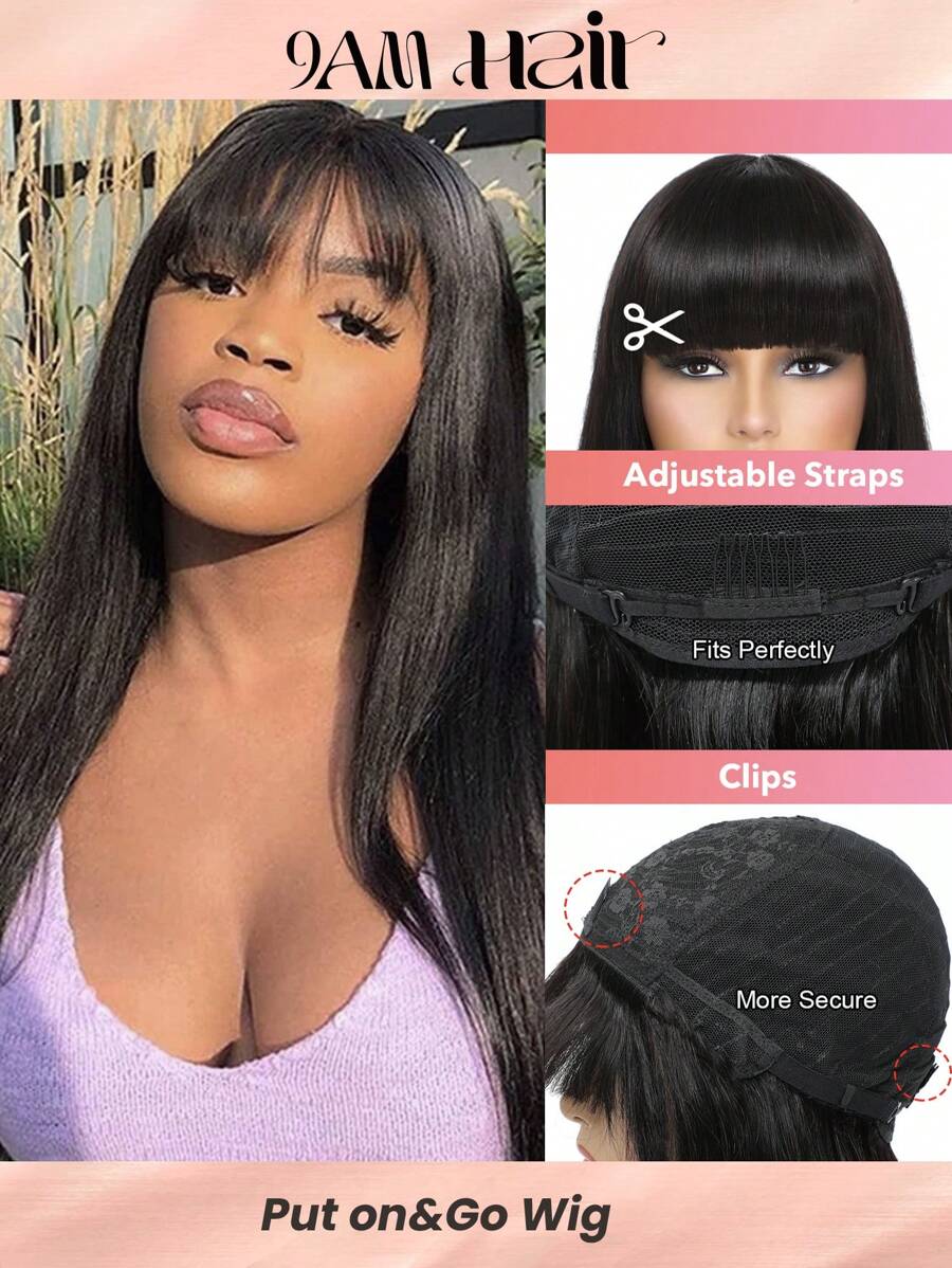 Máy Làm Bằng Tóc Giả Màu Đen Tự Nhiên Mượt Thẳng Chưa Qua Chế Biến Trinh Nữ Tóc Không Ren Tóc Giả Với Viền - SNatural - Xem 1