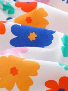 Cozy Pixies Sukienka dla dziewczynki z kwadratowym dekoltem w kwiaty i falbanką, z marszczeniami i ściągaczem w talii, na wiosnę