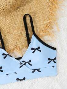 SHEIN Set de 3 piezas Bikini estampado para niña preadolescente - Azul - Ver 3