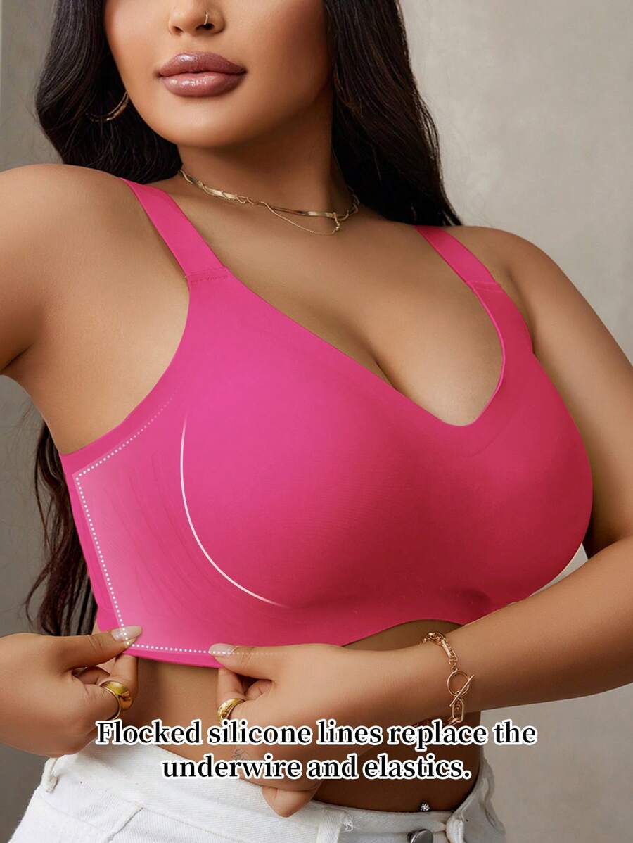 NudeFit Plus Size Seamless Gummy Bear Support Bra With Molded Cup, Wireless Lift & Shaping - Hot Pink - View 1