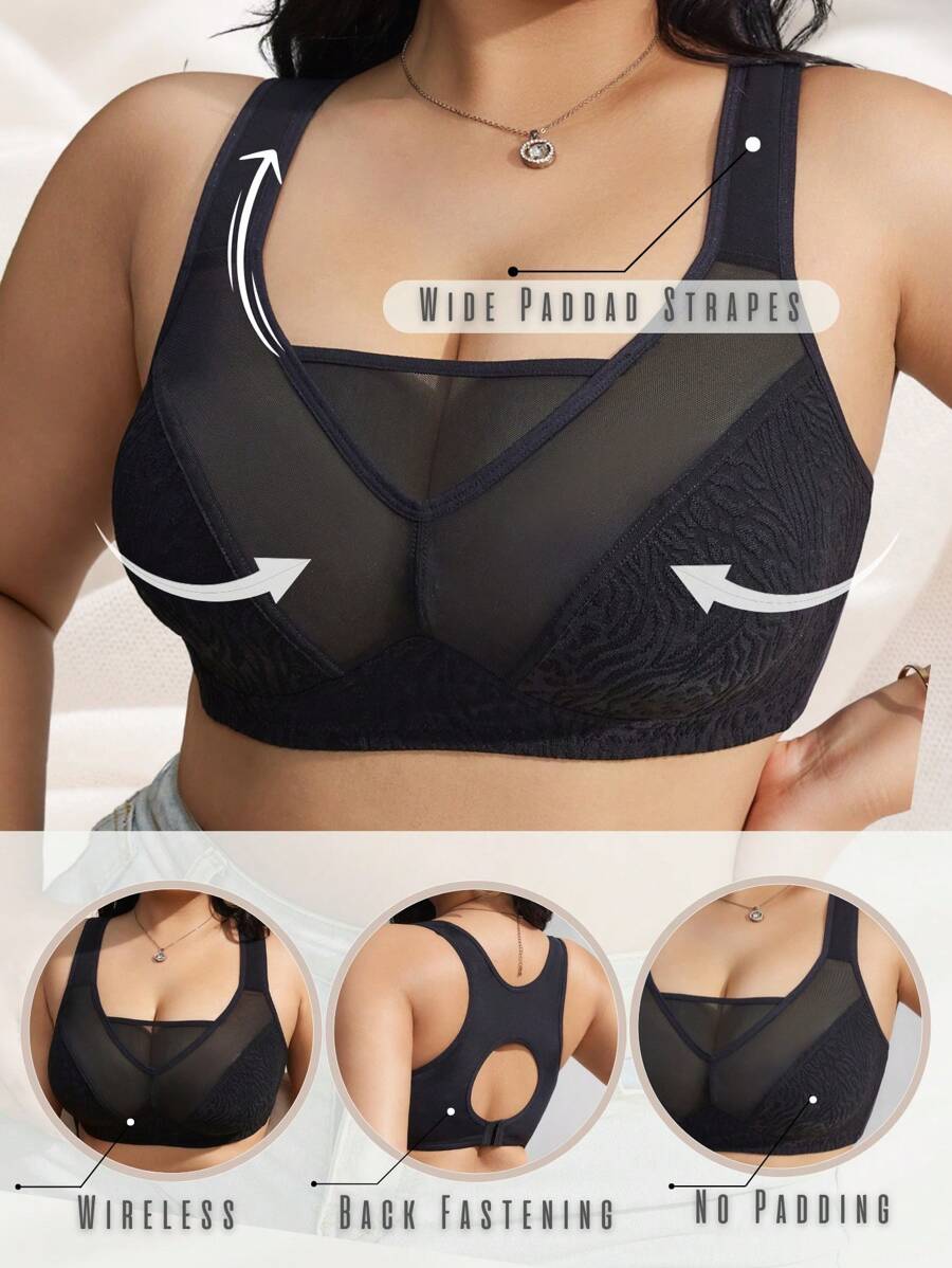 SHEIN 1pc Plus Size Women Wireless Comfort Bra - Black - View 1
