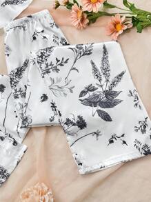 女士 3 件套：优雅花卉印花蕾丝拼接吊带背心、裤子和长袍