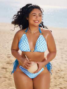 Swim Mod 2 件大码女士性感甜美休闲彩色金属点缀吊带比基尼度假泳装