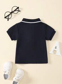 SHEIN Boys' Solid Color Polo Collar Turndown Collar T-Shirt, Academic Style Outdoor New Versatile Short Sleeve Regular Boys Top, Spring/Summer - Multicolor - View 2