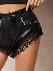 Hauture 性感音乐节流苏下摆铆钉超短裤 - 黑色 - 查看 5