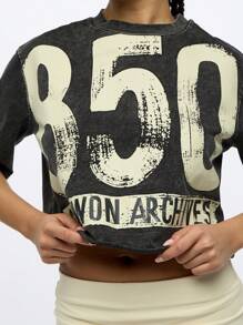 SUMWON WOMEN 350 Áo nỉ oversize in họa tiết cổ điển rách rưới lễ hội áo thun họa tiết đường phố in axit phong cách trượt ván cổ điển mùa hè - màu đen - Xem 4