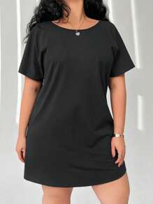 SHEIN EZwear Butterfly Hollow Out Embroidered Casual Plus Size Women Dress - Black - View 5