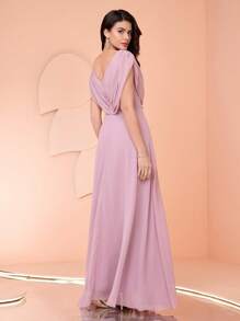 SHEIN Belle 女士优雅纯色露肩伴娘礼服（成人） - 紫色 - 查看 2