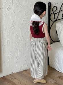 Dazy Kids 年轻女孩休闲针织印花吊带背心 + 条纹裤家居服，春夏 - 紅色 - 查看 2