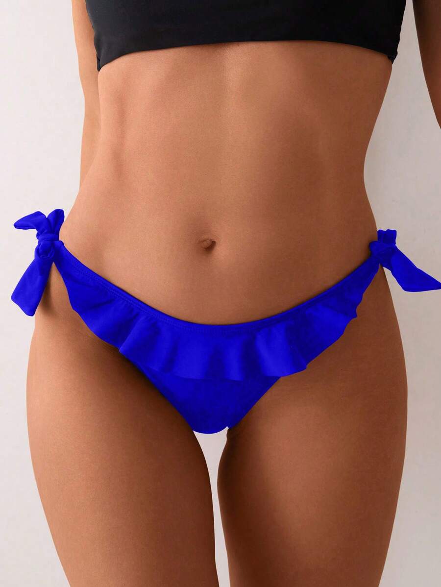 SHEIN Swim Women's Solid Color Simple & Fashionable Swimwear Bottom, Suitable For Summer - Blue - View 1