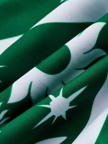 Swim Oasis 女士露背褶皱棕榈树绿色轮廓热带度假海滩高端优雅波西米亚风泳装套装，春夏