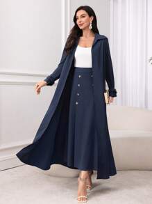 Modelyn Lässige einfarbige Windjacke mit Langarm und doppelreihiger A-Linie Rock 2-teiliges Set für Frauen, elegantes 2-teiliges Set - marineblau - Übersicht 4