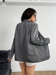 Coolane Women's Fall/Winter Streetwear Striped Grey Suit Jacket,Stripes For All Seasons