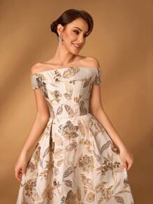 Serin Elegant And Luxurious Champagne Gold Jacquard Satin One-Shoulder Pleated Large A-Line Suitable For Dinner Bachelorette Party Dance Music Festival Holiday Wedding Event Dinner Dress Bride Mother Dress - Champagne - View 6