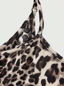 SHEIN EZwear Cute Holiday Leopard Print Backless Leopard Print Doll Mini Dress