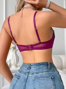 1pc Women Mesh Embroidered Underwire Lingerie Bra - Purple - View 2