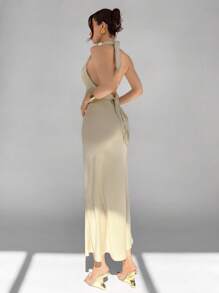 Aloruh 2 pièces Ensemble pour femme : Top épaules dénudées et jupe mini de couleur unie - Nude - Voir 2