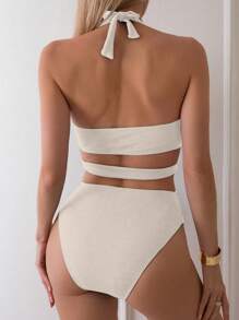 SHEIN Swim 1 buah Baju Renang Wanita Terusan, Warna Polos Gaya Minimalis, Cocok untuk Musim Panas - Aprikot - View 2