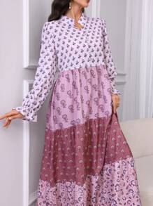 Al Najma Vestido con cuello de pie y mangas abullonadas con estampado - Multicolor - Ver 7