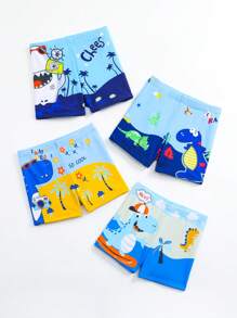 4pcs/Set Young Boy Comfortable Dinosaur & Shark Print Swimming Trunks - Multicolor - View 6