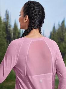 In My Nature In My Nature Yoga Pilates Fitness Hardlopen Training voor Dames Snel Droog Ademend Mesh Splice Paars Open Duimgat Korte Mouw T-shirt, Zomer Wandelen Dameskleding