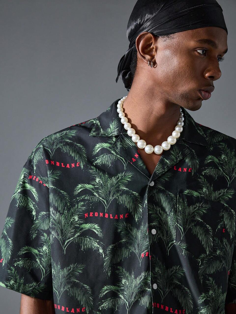 Men's Streetwear Letter & Leaf Print Short Sleeve Woven Shirt