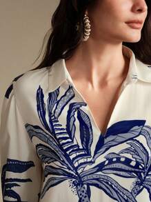 Anewsta Blusa/Camisa holgada con estampado colocado, estilo casual chic de vacaciones, adecuada para outfits de mujer en vacaciones, primavera/verano
