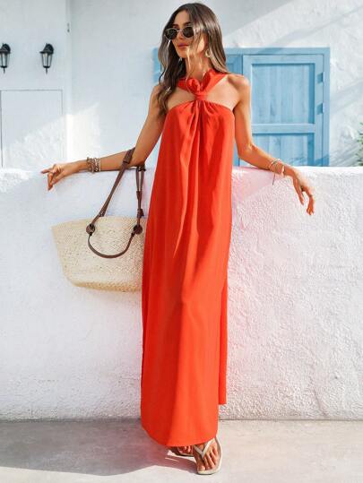 Vivid Eden Sleeveless Backless Side-Slit Beach Dress, Spring/Summer,Summer Maxi Dress Women, , Boho Dresses For Women, Summer Dresses For Women Vacation, Beach Dresses For Woman