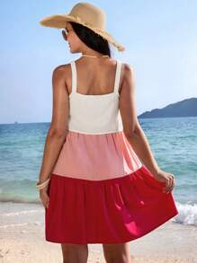 SHEIN Women's Casual Summer Nursing Dress: Sleeveless, Strappy, Multicolor Woven Fabric With Flounce Hem And Convenient Breastfeeding Access - Multicolor - View 2