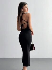 Ladies' Plain And Minimalist Everyday Cross Strap Dress