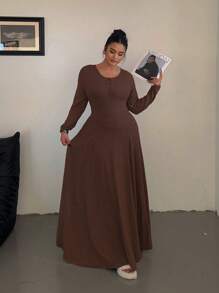 Flirla Solid Color Knitted Elegant Waist-Cinched A-Line Drape Skirt