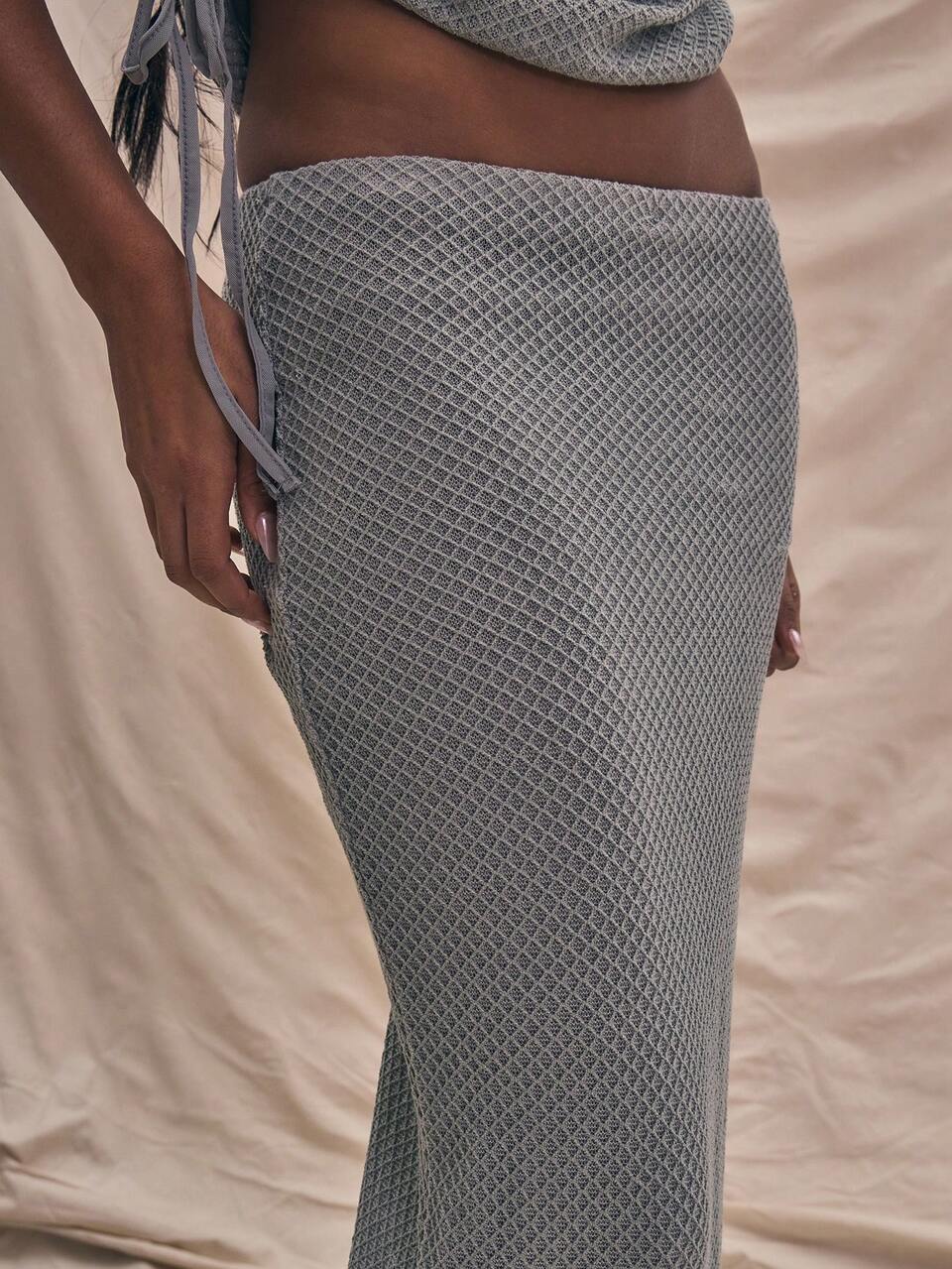 Fitted Textured Knit Maxi Skirt Bottom Only Summer Vacation Holiday Spring Elegant Cute S Party
