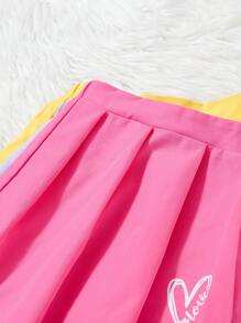 3 件套女孩休闲心形图案百褶裙，时尚派对夏季服装 - 彩色 - 查看 5