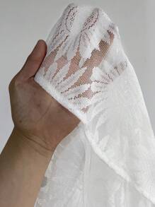 SHEIN LUNE Plus Size Asymmetrical Hem Semi-Sheer Embroidered Lace Cover Up - White - View 8