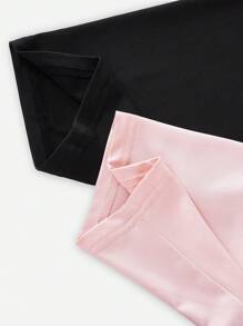 Conjunto de pantalón y camiseta para niñas preadolescentes de unicolor con parches y volantes, en negro y rosa