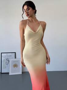 Firerie Valentine's Day New Style Women's Spring Summer Elegant Date/Holiday Sexy Gradient Color Tie Dye Plunge Neckline Open Back Tie Sheer Mesh Bodycon Slip Maxi Dress Concert Rave Outfit Women