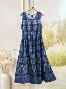 EMERY ROSE 女士度假植物印花无袖连衣裙 - 藏蓝色 - 查看 1