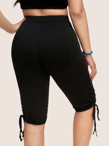 SHEIN LUNE 大码女式纯色高腰抽绳侧泳休闲女式夏季紧身裤