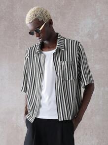 SUMWON Relaxed Fit Knitted Button-Down Shirt Textured Vertical Striped Pattern Casual Short Sleeve Summer Spring Designer Collection Streetwear Urban Fashion - Multicolor - View 6